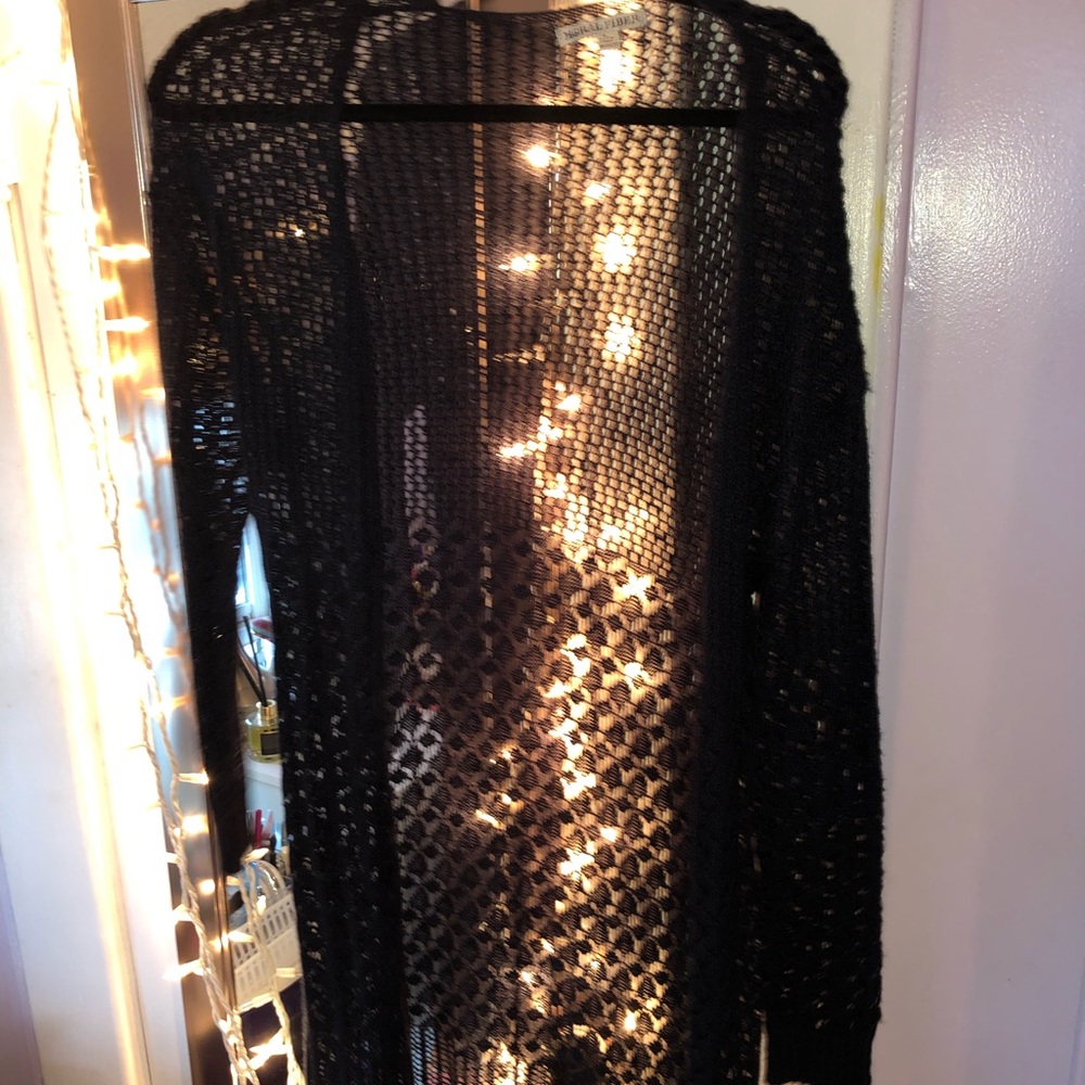 Navy knit knee length cardigan